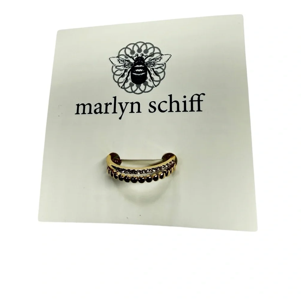 Marlyn Schiff Gold plated and silver tone Pave CZ adjustable ring, NWT